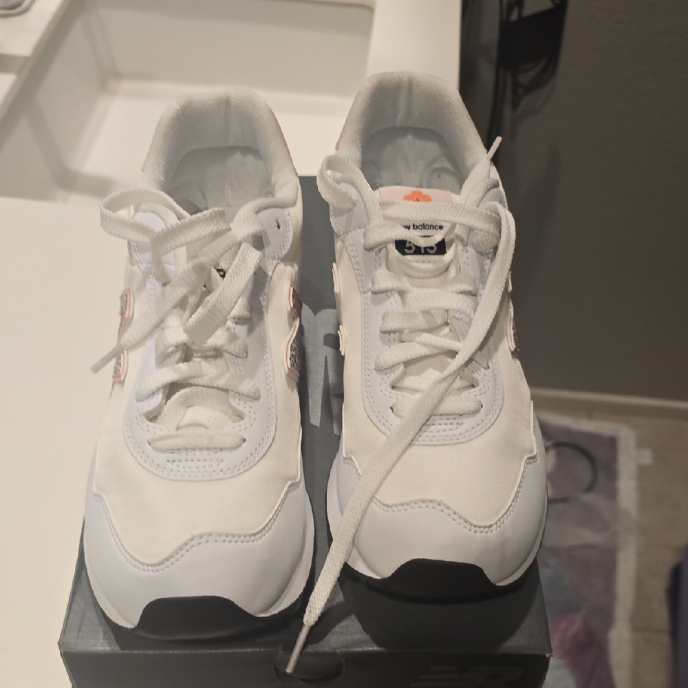 New Balance White Sneakers with Light Pink Details